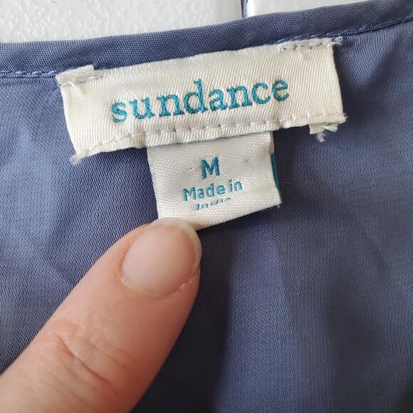 Sundance Shirt Womens Medium Blue Embroidered Floral Boho Bell Sleeve Top Art - Picture 4 of 8